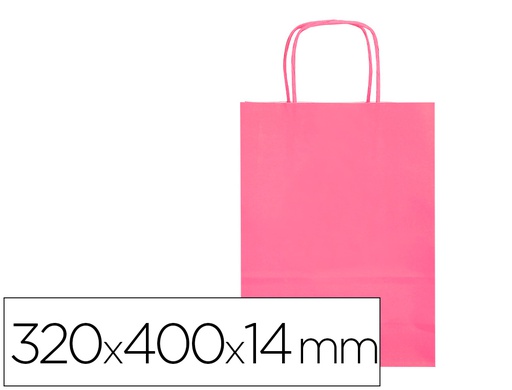 [KF03762] BOLSA PAPEL Q-CONNECT CELULOSA ROSA L CON ASA RETORCIDA 320X400X14 MM