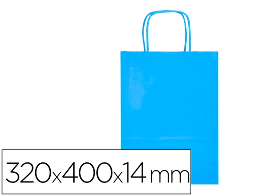 [KF03761] BOLSA PAPEL Q-CONNECT CELULOSA CELESTE L CON ASA RETORCIDA 320X400X14 MM