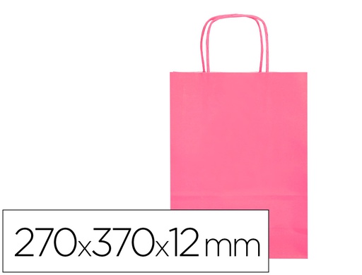 [KF03754] BOLSA PAPEL Q-CONNECT CELULOSA ROSA M CON ASA RETORCIDA 270X370X12 MM