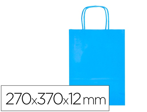 [KF03753] BOLSA PAPEL Q-CONNECT CELULOSA CELESTE M CON ASA RETORCIDA 270X370X12 MM