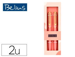 [BB184] BOLIGRAFO BELIUS BARI SET CON 2 BOLIGRAFOS COLOR ROSA PUNTA 1 MM TINTA AZUL EN CAJA DE REGALO