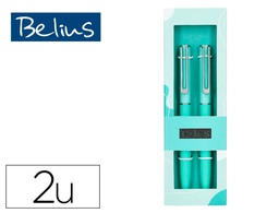 [BB183] BOLIGRAFO BELIUS BARI SET CON 2 BOLIGRAFOS COLOR CELESTE PUNTA 1 MM TINTA AZUL EN CAJA DE REGALO