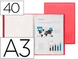 [EC51] CARPETA LIDERPAPEL ESCAPARATE 40 FUNDAS POLIPROPILENO DIN A3 ROJO TRANSLUCIDO