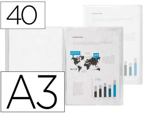 [EC50] CARPETA LIDERPAPEL ESCAPARATE 40 FUNDAS POLIPROPILENO DIN A3 TRANSPARENTE TRANSLUCIDO