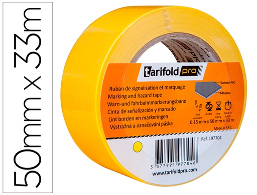 [197704] CINTA ADHESIVA TARIFOLD PARA MARCAJE Y SEÑALIZACION DE SUELO 33 MT X 50 MM COLOR AMARILLO