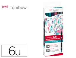 [ABT-6C-5] ROTULADOR TOMBOW ACUARELABLE DOBLE PUNTA FINA/PINCEL COLORES VINTAGE CAJA DE 6 UNIDADES COLORES SURTIDOS