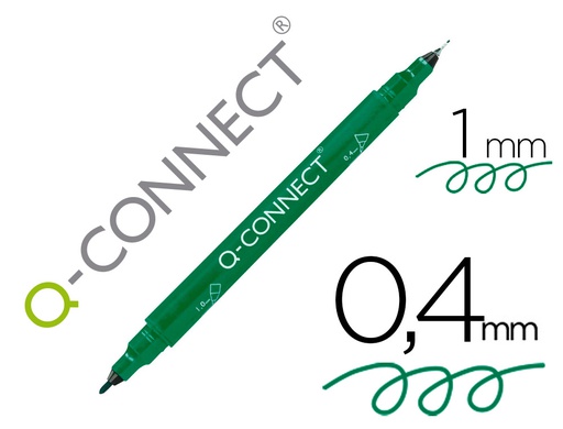 [KF11346] ROTULADOR Q-CONNECT MARCADOR PERMANENTE DOBLE PUNTA COLOR VERDE 0,4 MM Y 1 MM