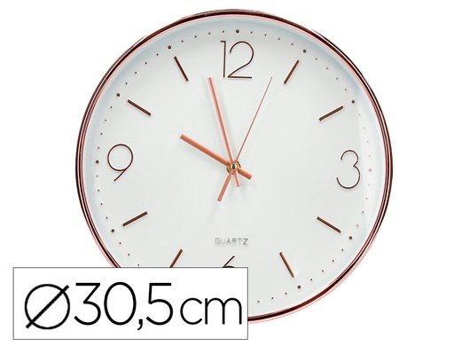 [KF16950] RELOJ Q-CONNECT DE PARED METALICO REDONDO 30,5 CM MOVIMIENTO SILENCIOSO COLOR ROSA DORADO