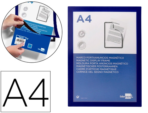 [MA02] MARCO PORTA ANUNCIOS LIDERPAPEL MAGNETICO DIN A4 DORSO ADHESIVO REMOVIBLE COLOR AZUL