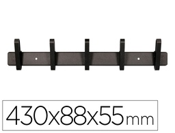 [PH02] PERCHERO LIDERPAPEL PARED METALICO 5 COLGADORES COLOR NEGRO 430X88X55 MM
