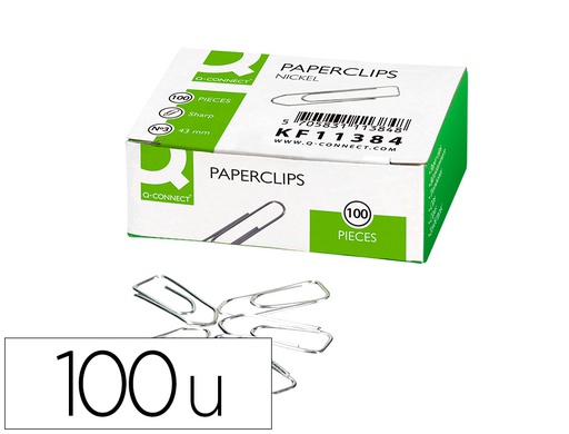 [KF11384] CLIPS NIQUELADOS Q-CONNECT N 3 PICOS 43 MM PUNTA CAJA DE 100 UNIDADES