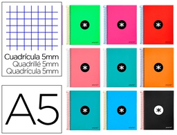 [KD64] CUADERNO ESPIRAL LIDERPAPEL A5 MICRO ANTARTIK TAPA FORRADA120H 100GR CUADRO 5MM 5 BANDAS6 TALADROS COLORES SURTIDOS