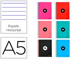 [KD62] CUADERNO ESPIRAL LIDERPAPEL A5 MICRO ANTARTIK TAPA FORRADA 120 H 100G HORIZONTAL 5 BANDAS6 TALADROS COLORES SURTIDOS
