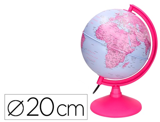 [GL04] GLOBO TERRAQUEO LIDERPAPEL CON LUZ FISICO Y POLITICO DIAMETRO 20 CM COLOR ROSA