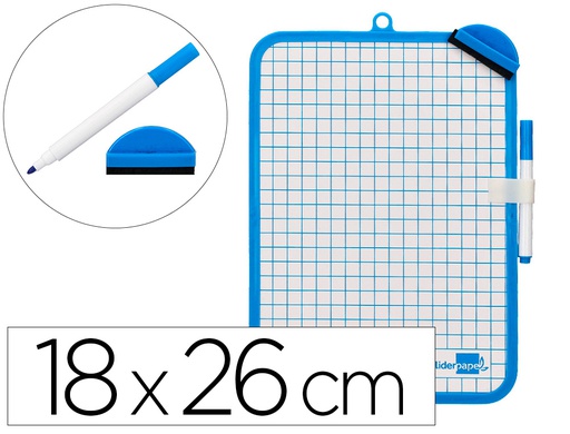[PZ17] PIZARRA BLANCA LIDERPAPEL 18X26 CM DOBLE CARA LISA Y CUADRICULADA CON ROTULADOR Y BORRADOR