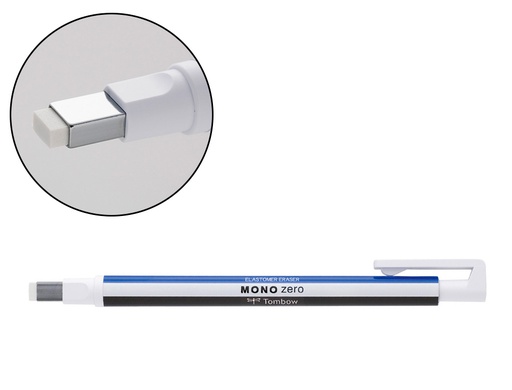 [EH-KUS] PORTAGOMAS TOMBOW MONO ZERO CON CLIP GOMA RECTANGULAR 2,5 X 5 MM COLOR BLANCO AZUL Y NEGRO