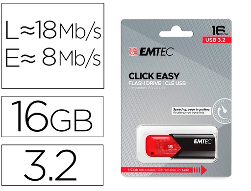 [EMTEC E173096] MEMORIA EMTEC USB 3.2 CLICK EASY 16 GB ROJO
