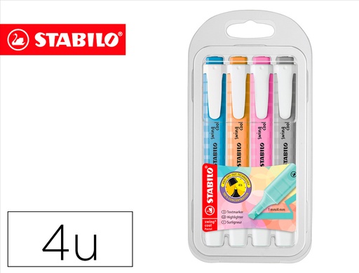 [275/4-08-2] ROTULADOR STABILO FLUORESCENTE FINO SWING COOL PASTEL ESTUCHE DE 4 UNIDADES COLORES SURTIDOS