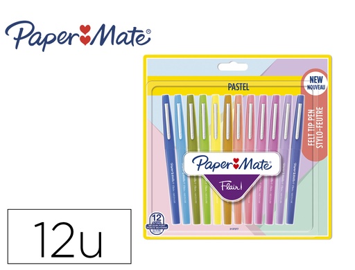 [2137277] ROTULADOR PAPER MATE FLAIR PASTEL PUNTA DE FIBRA BLISTER DE 12 UNIDADES COLORES SURTIDOS