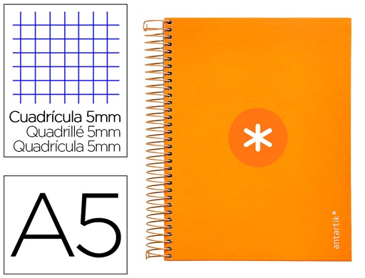 [KH13] CUADERNO ESPIRAL A5 MICRO ANTARTIK TAPA FORRADA120H 90 GR CUADRO 5MM 5 BANDAS6 TALADROS COLOR MOSTAZA