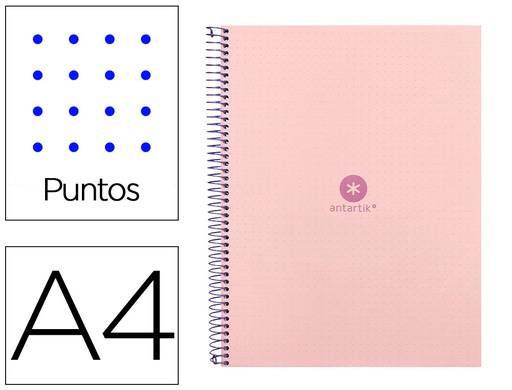 [KB52] CUADERNO ESPIRAL A4 MICRO ANTARTIK DOTS TAPA FORRADA 80H 90 GR RAYADO PUNTOS 1 BANDA 4 TALADROS ROSA