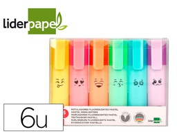 [RT21] ROTULADOR LIDERPAPEL FLUORESCENTE PASTEL PUNTA BISELADA ESTUCHE DE 6 UNIDADES COLORES SURTIDOS