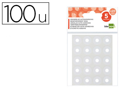 [AA01] ARANDELA AUTOADHESIVA LIDERPAPEL BLANCA BLISTER DE 100 UNIDADES