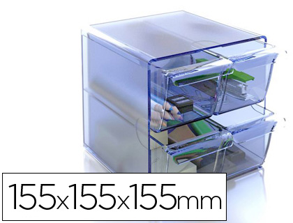 [6704 AZ TP] ARCHICUBO ARCHIVO 2000 4 CAJONES ORGANIZADOR MODULAR PLASTICO AZUL TRANSPARENTE 190X150X150 MM