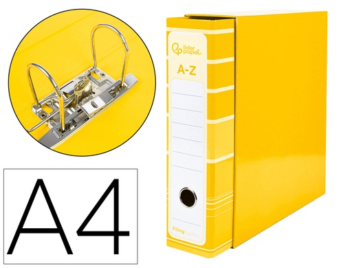 [AZ13] ARCHIVADOR DE PALANCA LIDERPAPEL A4 FILING SYSTEM FORRADO SIN RADO LOMO 80MM AMARILLO CON CAJA Y COMPRESOR METAL