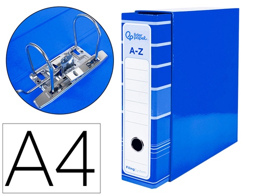[AZ14] ARCHIVADOR DE PALANCA LIDERPAPEL A4 FILING SYSTEM FORRADO SIN RADO LOMO 80MM AZUL CON CAJA Y COMPRESOR METALICO