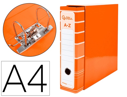 [AZ90] ARCHIVADOR DE PALANCA LIDERPAP EL A4 FILING SYSTEM FORRADO SIN RADO LOMO 80MM NARANJA CON CAJA Y COMPRESOR METALICO
