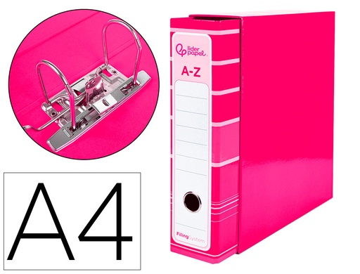 [AZ89] ARCHIVADOR DE PALANCA LIDERPAP EL A4 FILING SYSTEM FORRADO SIN RADO LOMO 80MM ROSA CON CAJA Y COMPRESOR METALICO