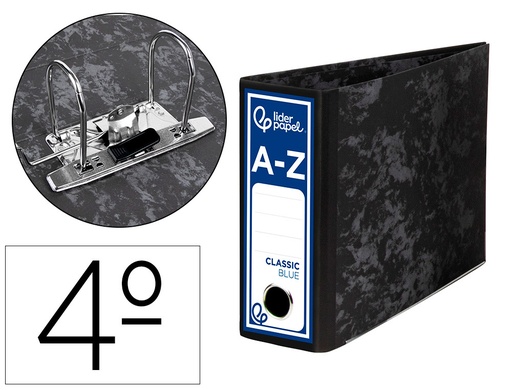 [AZ10] ARCHIVADOR DE PALANCA LIDERPAPEL CUARTO APAISADO CLASSIC BLUE SIN RADO LOMO 80MM NEGRO COMPRESOR METALICO