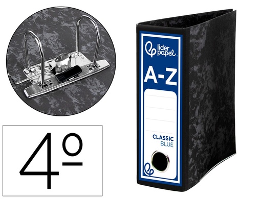 [AZ12] ARCHIVADOR DE PALANCA LIDERPAPEL CUARTO CLASSIC BLUE SIN RADO LOMO 80MM NEGRO COMPRESOR METALICO