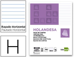 [CR05] BLOC DE CARTAS LIDERPAPEL RAYADO HORIZONTAL HOLANDESA 40 HOJAS 60G/M2