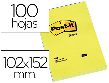 [FT510010612] BLOC DE NOTAS ADHESIVAS QUITA Y PON POST-IT 102X152 MM CON 100 HOJAS 659