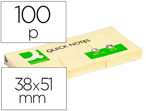 [KF10500] BLOC DE NOTAS ADHESIVAS QUITA Y PON Q-CONNECT 38X51 MM CON 100 HOJAS