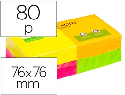 [KF10508] BLOC DE NOTAS ADHESIVAS QUITA Y PON Q-CONNECT 75X75 MM CON 80 HOJAS FLUORESCENTES PACK DE 12 SURTIDAS EN 4 COLORES