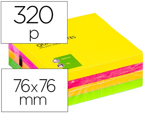 [KF01348] BLOC DE NOTAS ADHESIVAS QUITA Y PON Q-CONNECT 75X75 MM FLUORESCENTE CON 320 HOJAS
