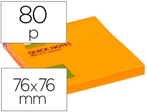 [KF10517] BLOC DE NOTAS ADHESIVAS QUITA Y PON Q-CONNECT 76X76 MM NARANJA NEON 80 HOJAS