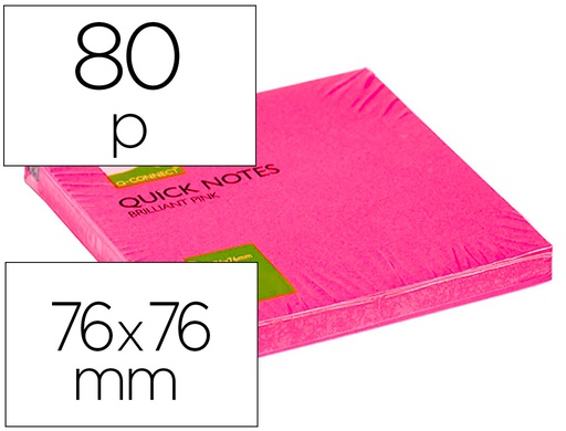 [KF10516] BLOC DE NOTAS ADHESIVAS QUITA Y PON Q-CONNECT 76X76 MM ROSA NEON 80 HOJAS