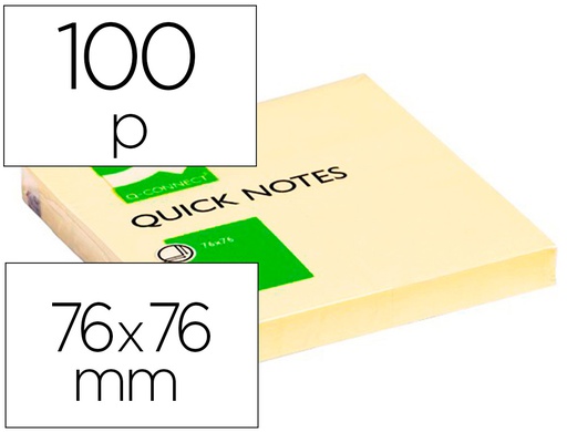 [KF10502] BLOC DE NOTAS ADHESIVAS QUITA Y PON Q-CONNECT 76X76 MM CON 100 HOJAS