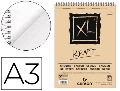 [C400039142] BLOC DIBUJO ESBOZO CANSON XL KRAFT DIN A3 KRAFT RAYADO BEIGE ESPIRAL 29,7X42 CM 60 HOJAS 90 GR/M2