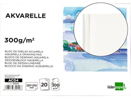 [AC04] BLOC DIBUJO LIDERPAPEL ACUARELA ENCOLADO 210X297MM 20 HOJAS 300G/M2 SIN RECUADRO