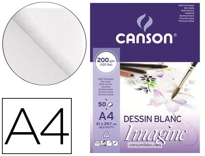 [C200006008] BLOC DIBUJO MULTITECNICAS CANSON IMAGINE DIN A4 ENCOLADO LISO 21X29,7 CM 50 HOJAS 200 GR/M2