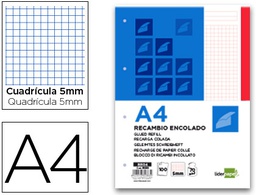 [BR04] BLOC ENCOLADO LIDERPAPEL CUADRO 5MM ROJO A4 NATURAL 100 HOJAS 70 G/M2