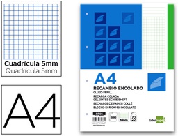 [BR05] BLOC ENCOLADO LIDERPAPEL CUADRO 5MM VERDE A4 NATURAL 100 HOJAS 70 G/M2