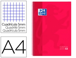 [100430198] BLOC ESPIRAL OXFORD TAPA EXTRADURA MICROPERFORADO DIN A4 80 HOJAS CUADROS 5MM COLOR ROJO