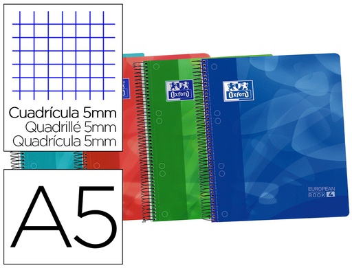 [400027274] CUADERNO ESPIRAL OXFORD TAPA PLASTICO OPTIK PAPER MICROPERFORADO DIN A5 120 H 50% HOJAS GRATIS CUADROS 5 MM