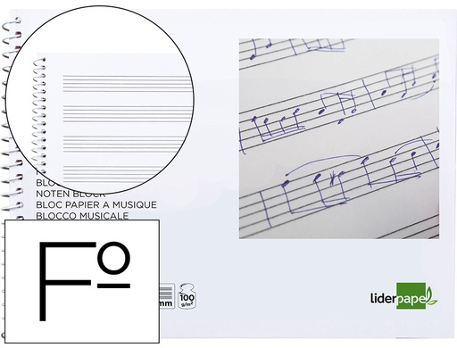 [BM02] BLOC MUSICA LIDERPAPEL PENTAGRAMA 3MM FOLIO APAISADO 20 HOJAS 100G/M2